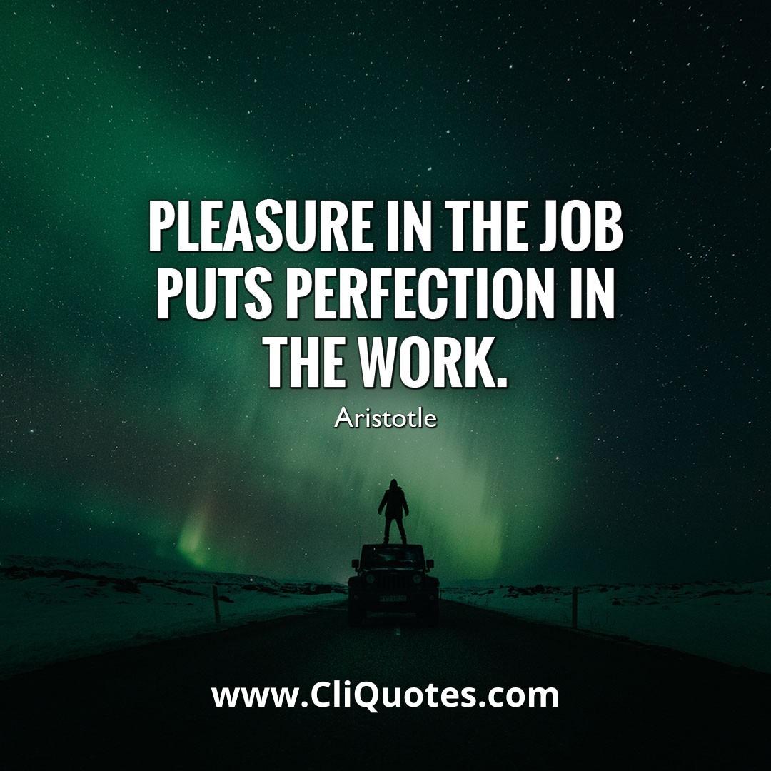 Pleasure in the job puts perfection in the work. - Aristotle