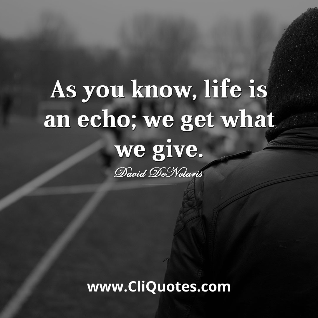 As you know, life is an echo; we get what we give. - David DeNotaris