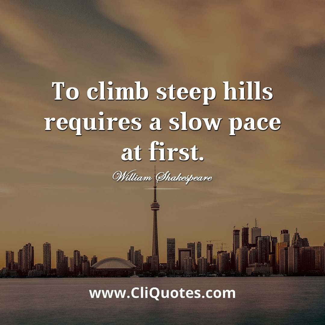 To climb steep hills requires a slow pace at first. - William Shakespeare