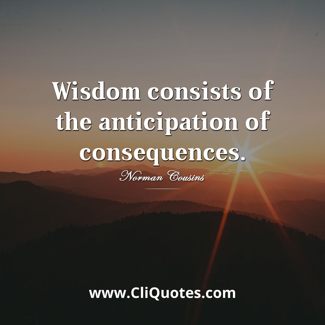 Wisdom consists of the anticipation of consequences. - Norman Cousins