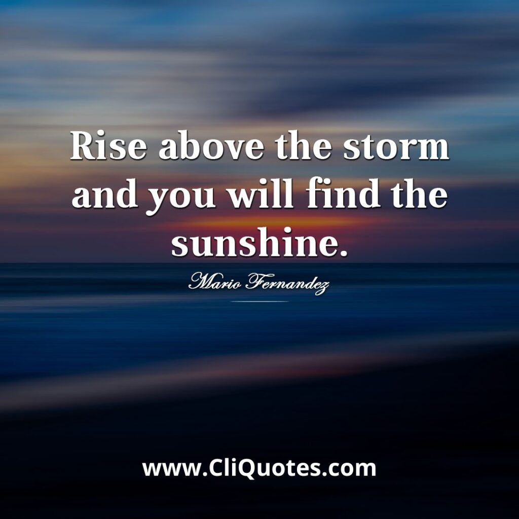 Rise above the storm and you will find the sunshine. — Mario Fernández
