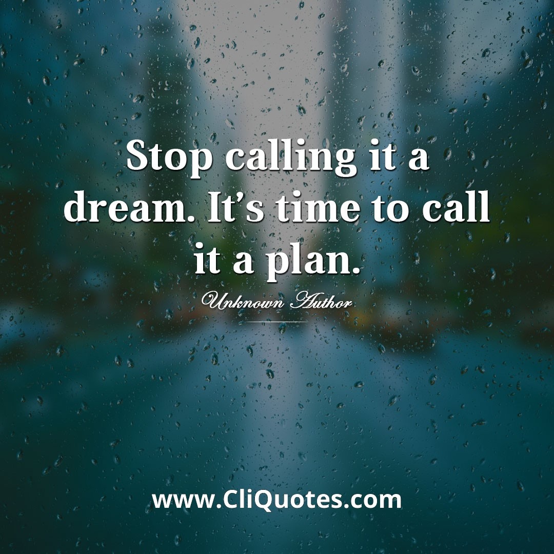Stop calling it a dream. It is time to call it a plan.