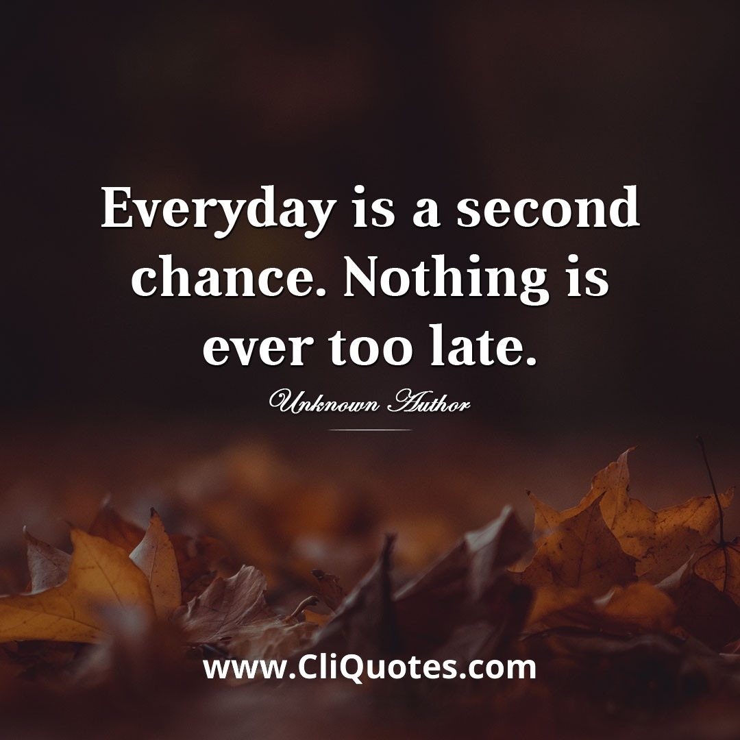 Everyday is a second chance. Nothing is ever too late. - Unknown Author