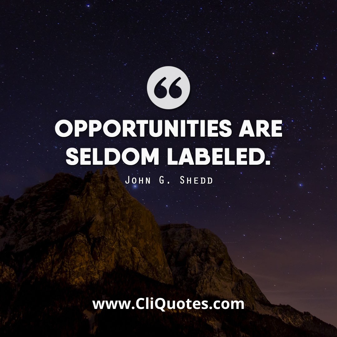 Opportunities are seldom labeled. — John G. Shedd