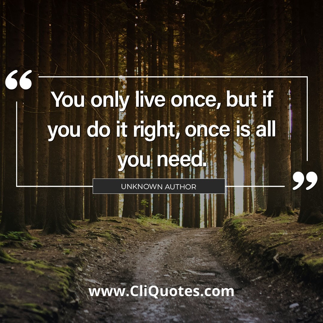 You only live once but if you do it right, once is all you need.
