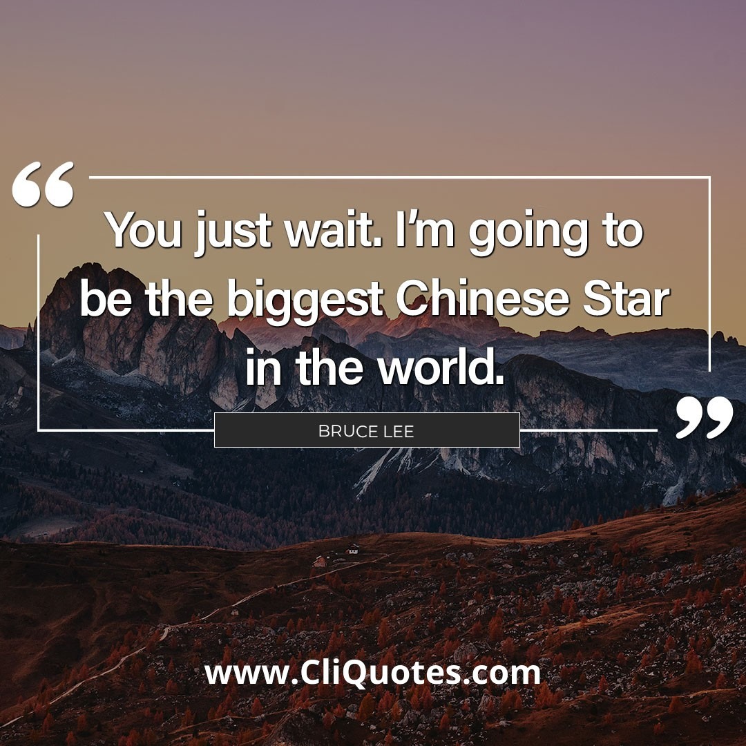 You just wait. I'm going to be the biggest Chinese Star in the world. — Bruce Lee