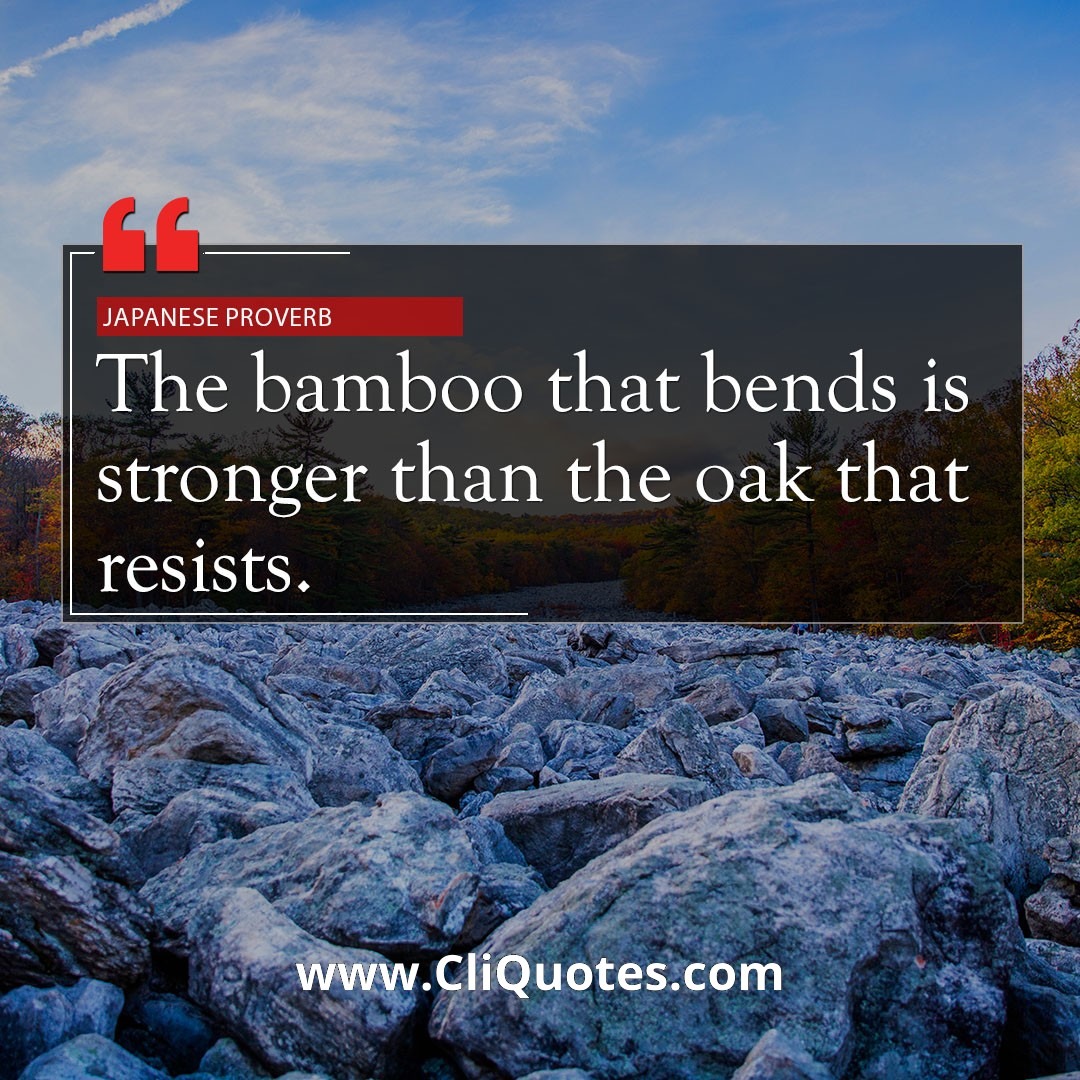 The bamboo that bends, is stronger than the oak that resists. – Japanese Proverb
