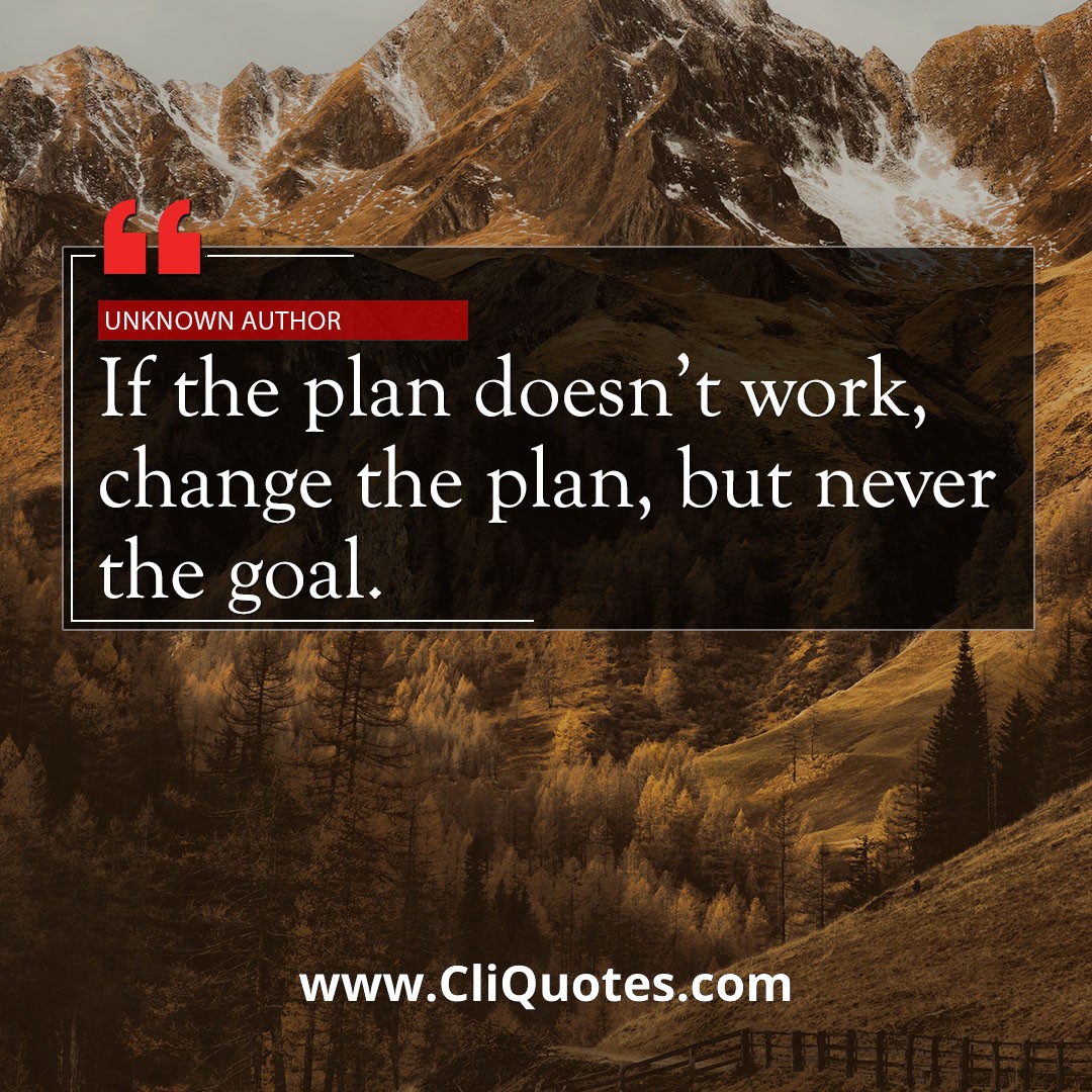 If the plan doesn't work, change the plan but never the goal. — Daniel Hurst