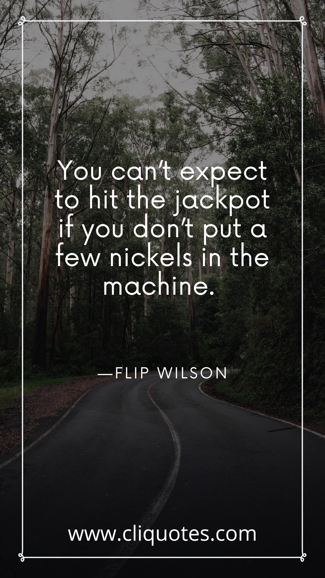 You can’t expect to hit the jackpot if you don’t put a few nickels in the machine. —FLIP WILSON