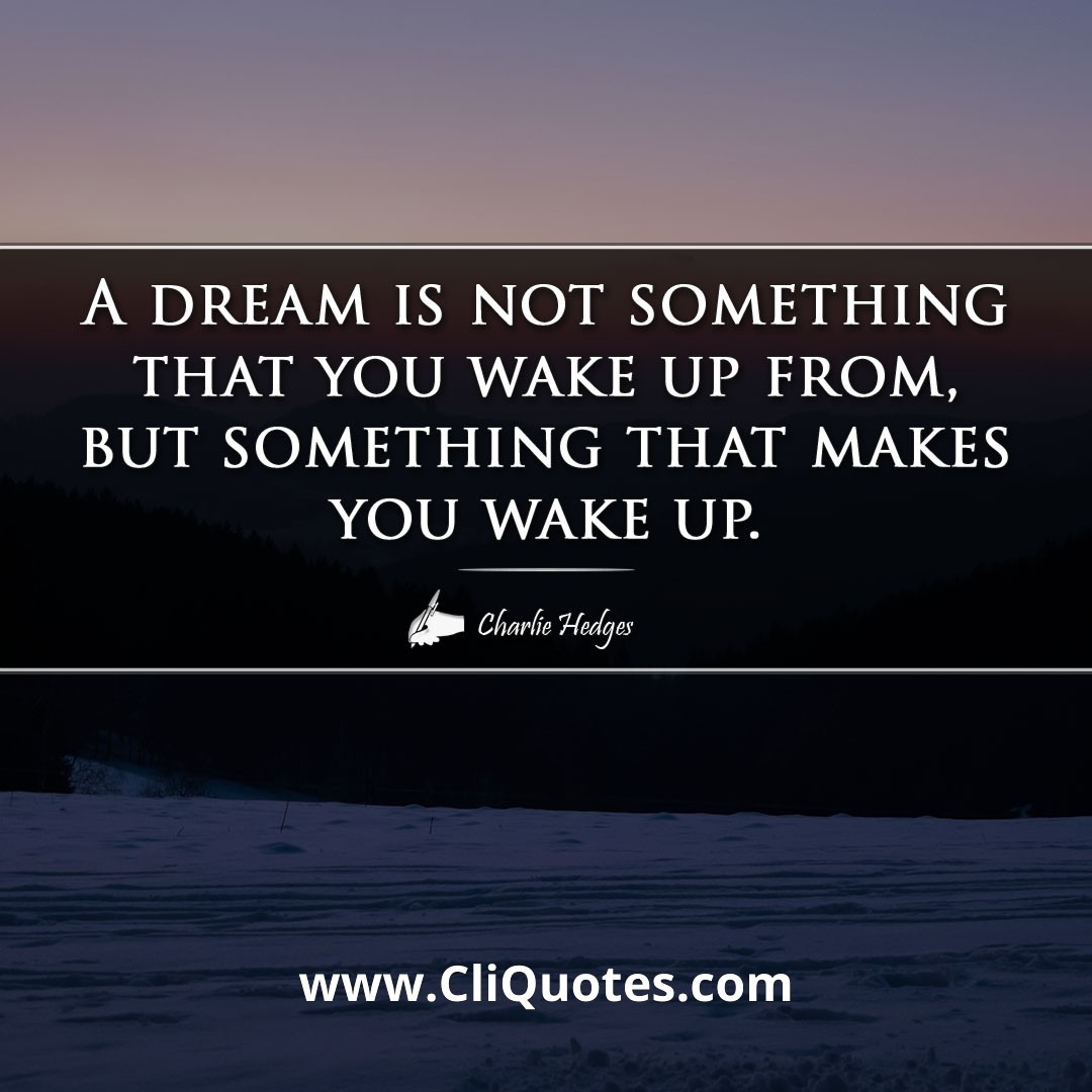 A dream is not something that you wake up from, but something that makes you wake up. -Charlie Hedges