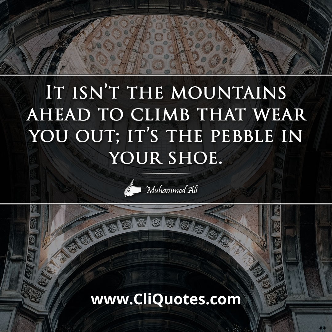 It isn't the mountains ahead to climb that wear you out; it's the pebble in your shoe. -Muhammed Ali