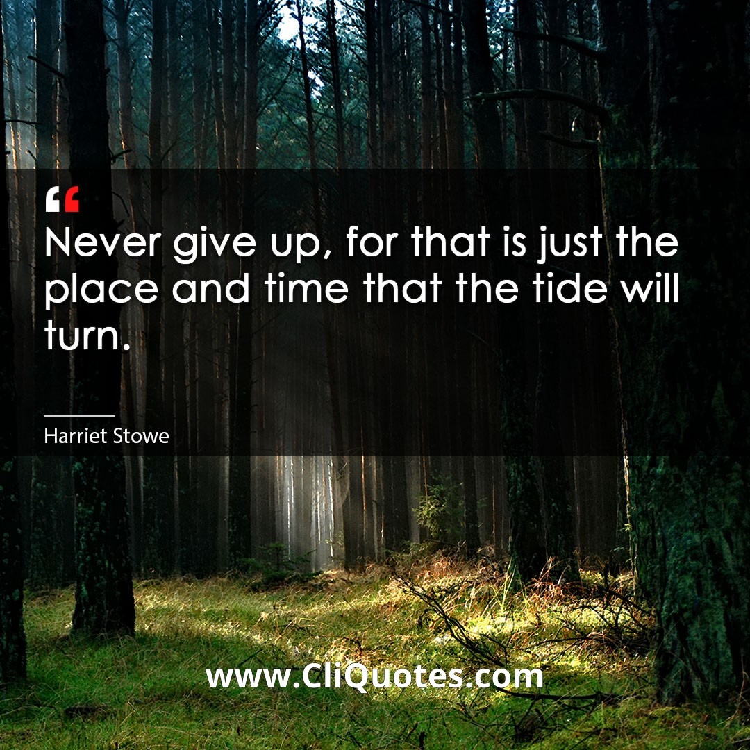Never give up, for that is just the place and time that the tide will turn. -Harriet Stowe