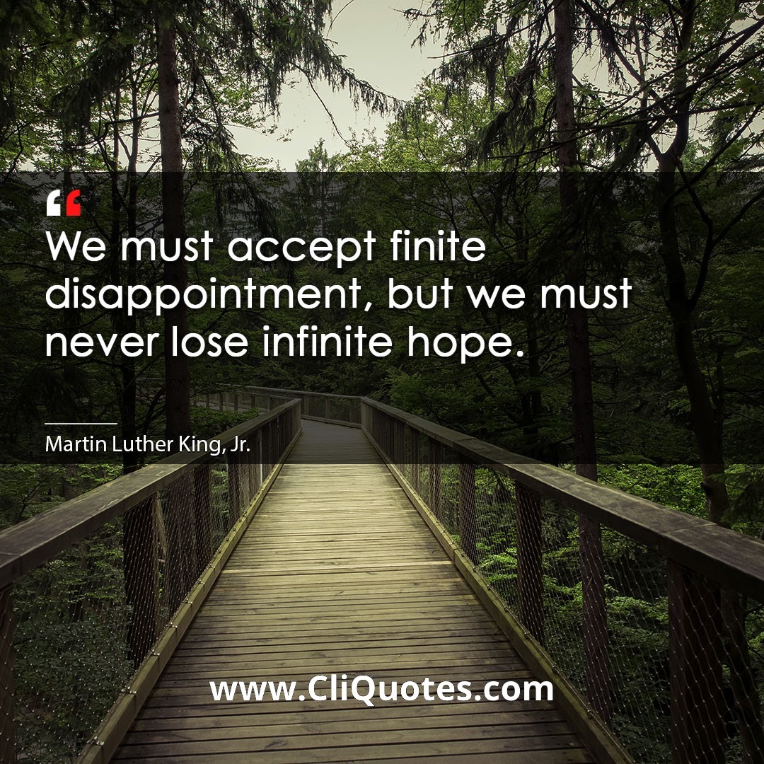 We must accept finite disappointment, but we must never lose infinite hope. -Martin Luther King, Jr.