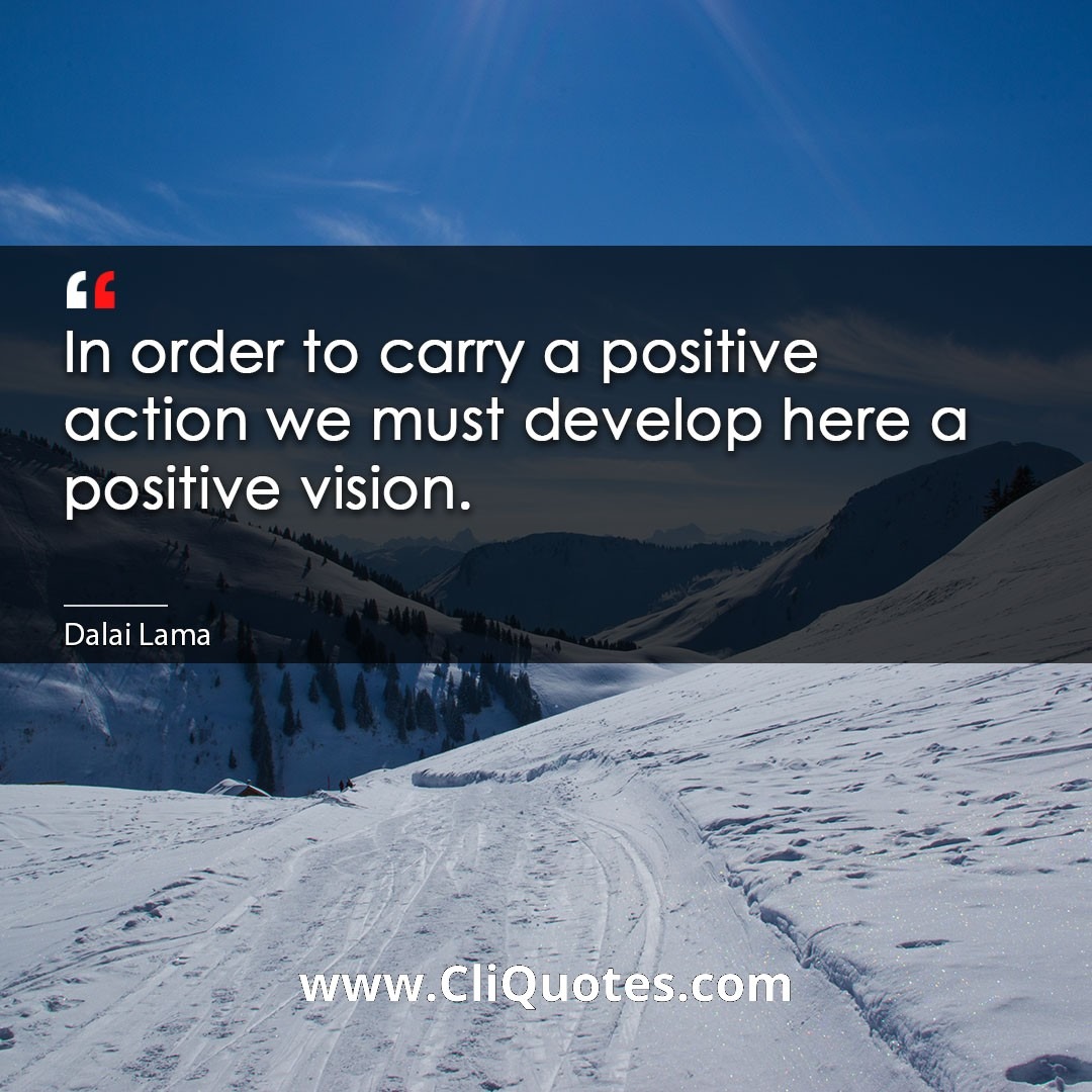 In order to carry a positive action we must develop here a positive vision. -Dalai Lama