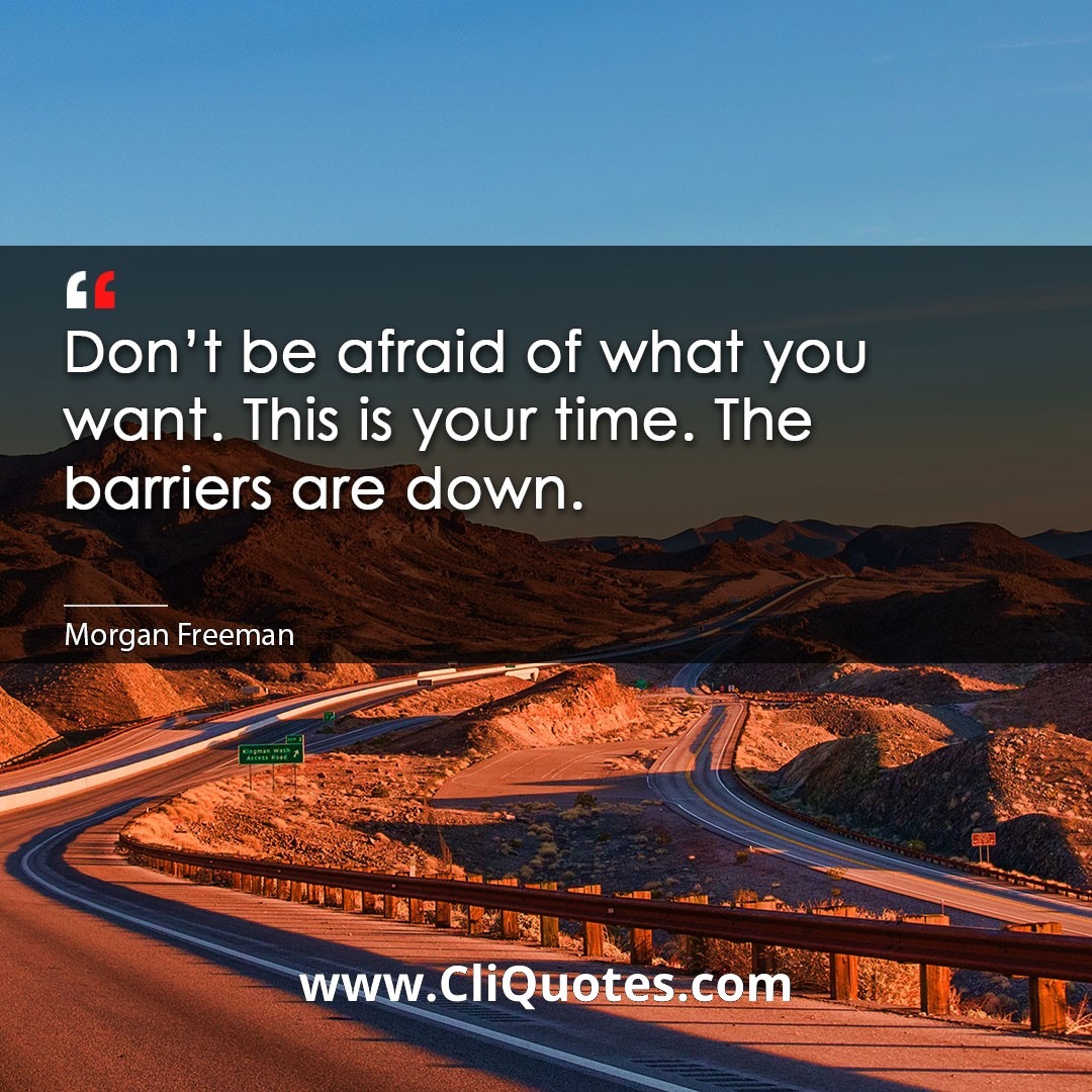 Don't be afraid of what you want. This is your time. The barriers are down. -Morgan Freeman