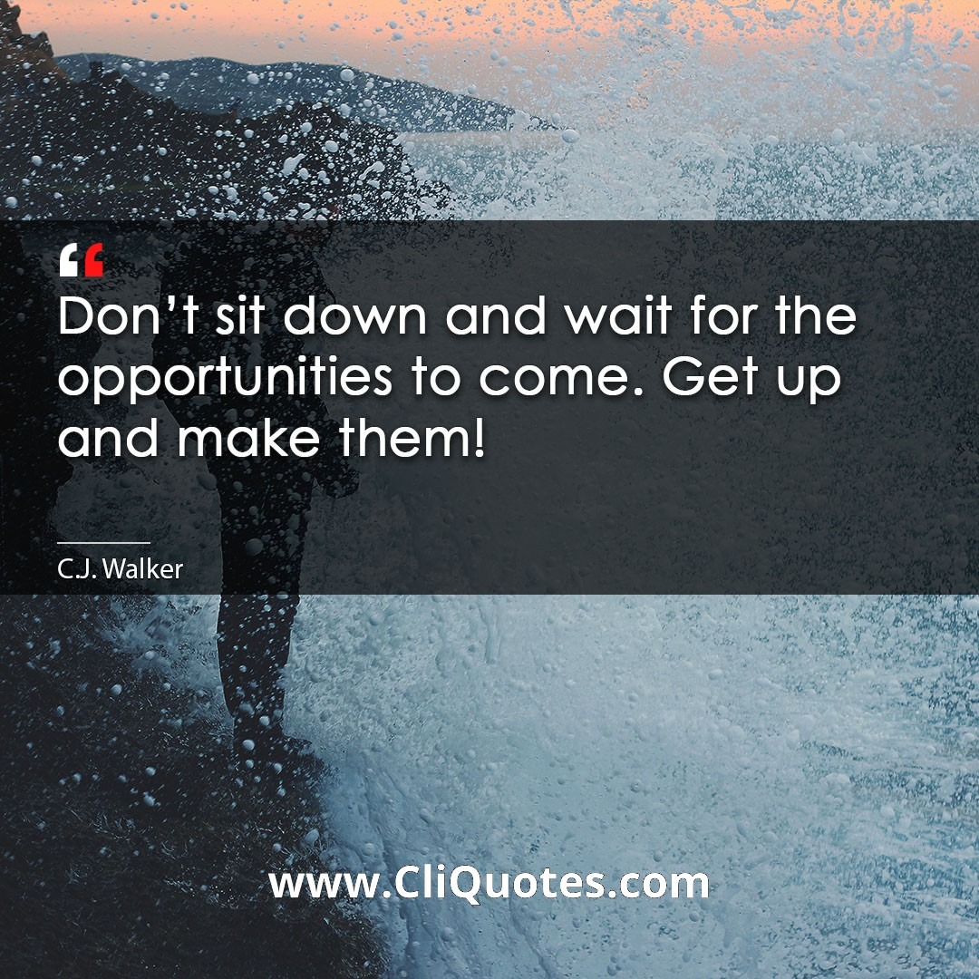 Don't sit down and wait for the opportunities to come. Get up and make them! -C.J. Walker