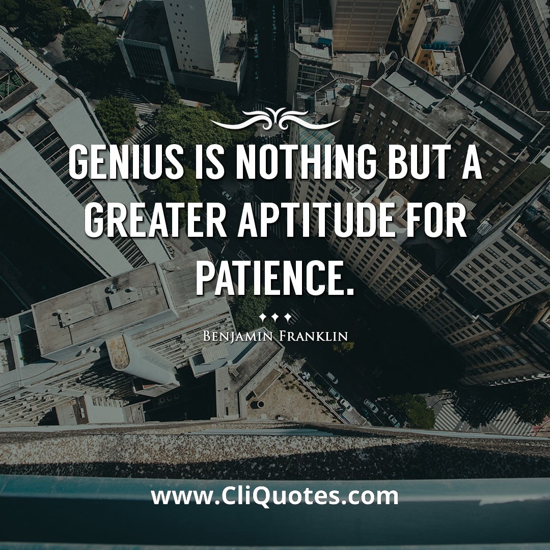 Genius is nothing but a greater aptitude for patience. -Benjamin Franklin