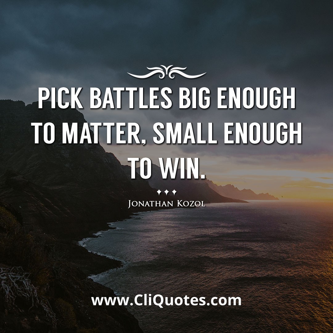 Pick battles big enough to matter, small enough to win. -Jonathan Kozol