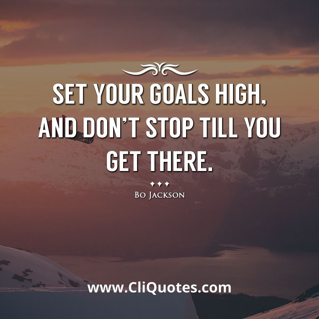 Set your goals high, and don't stop till you get there. -Bo Jackson