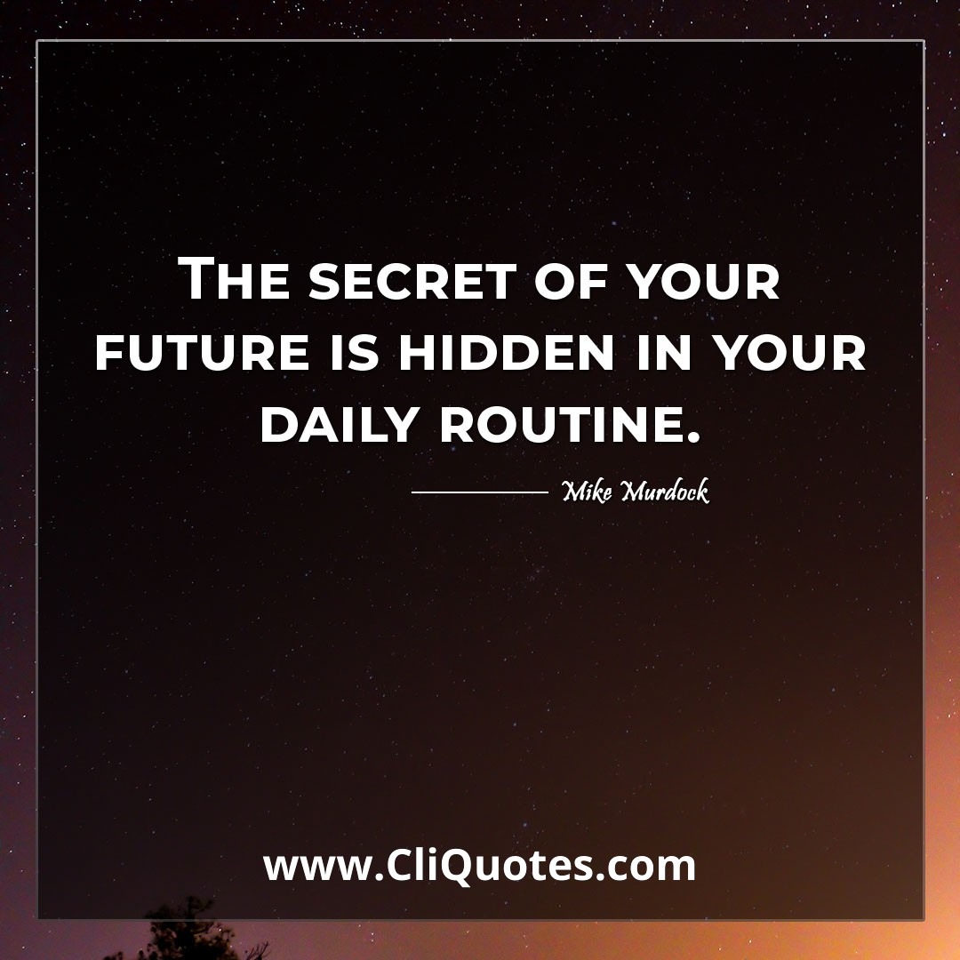 The secret of your future is hidden in your daily routine. -Mike Murdock