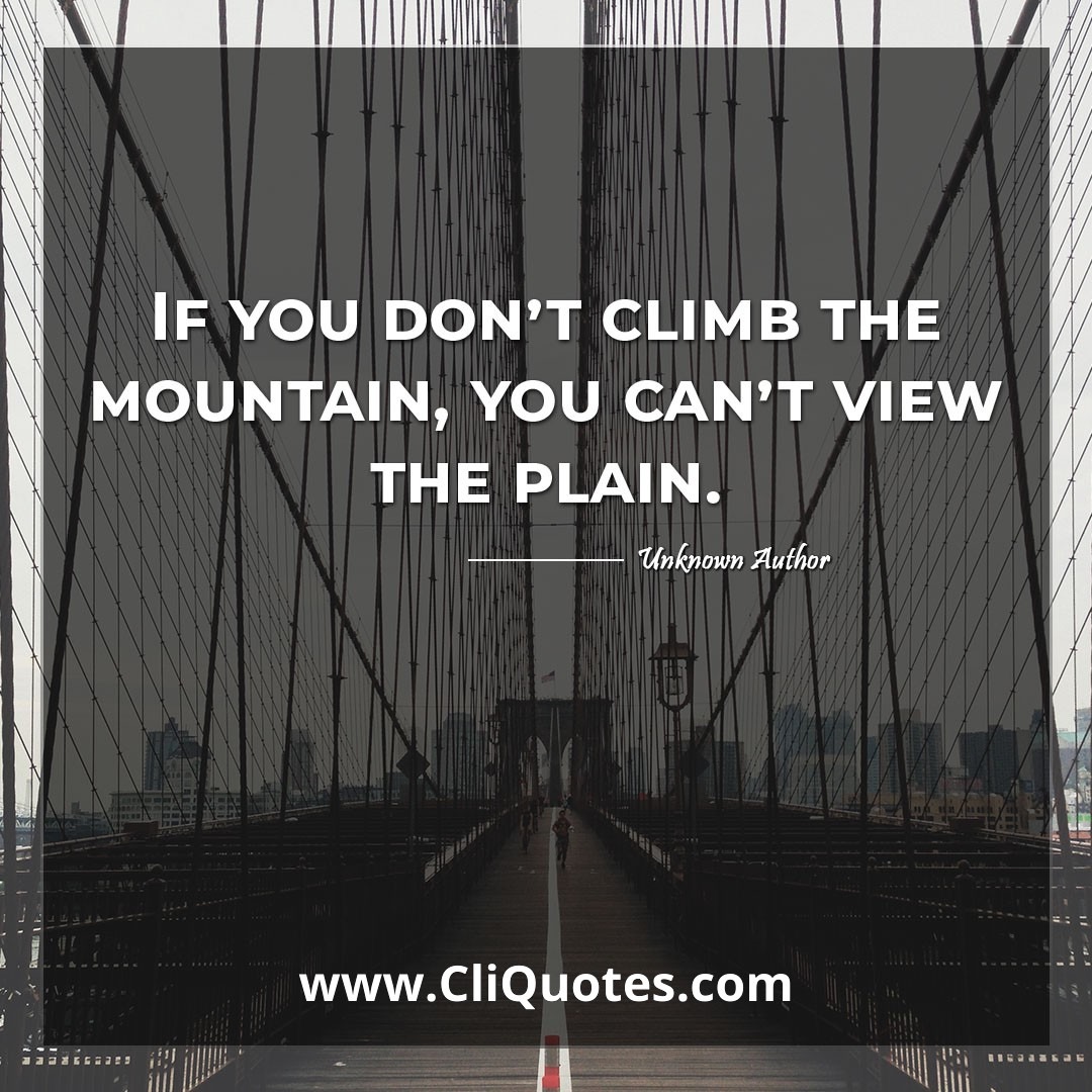 If you don’t climb the mountain, you can’t view the plain.