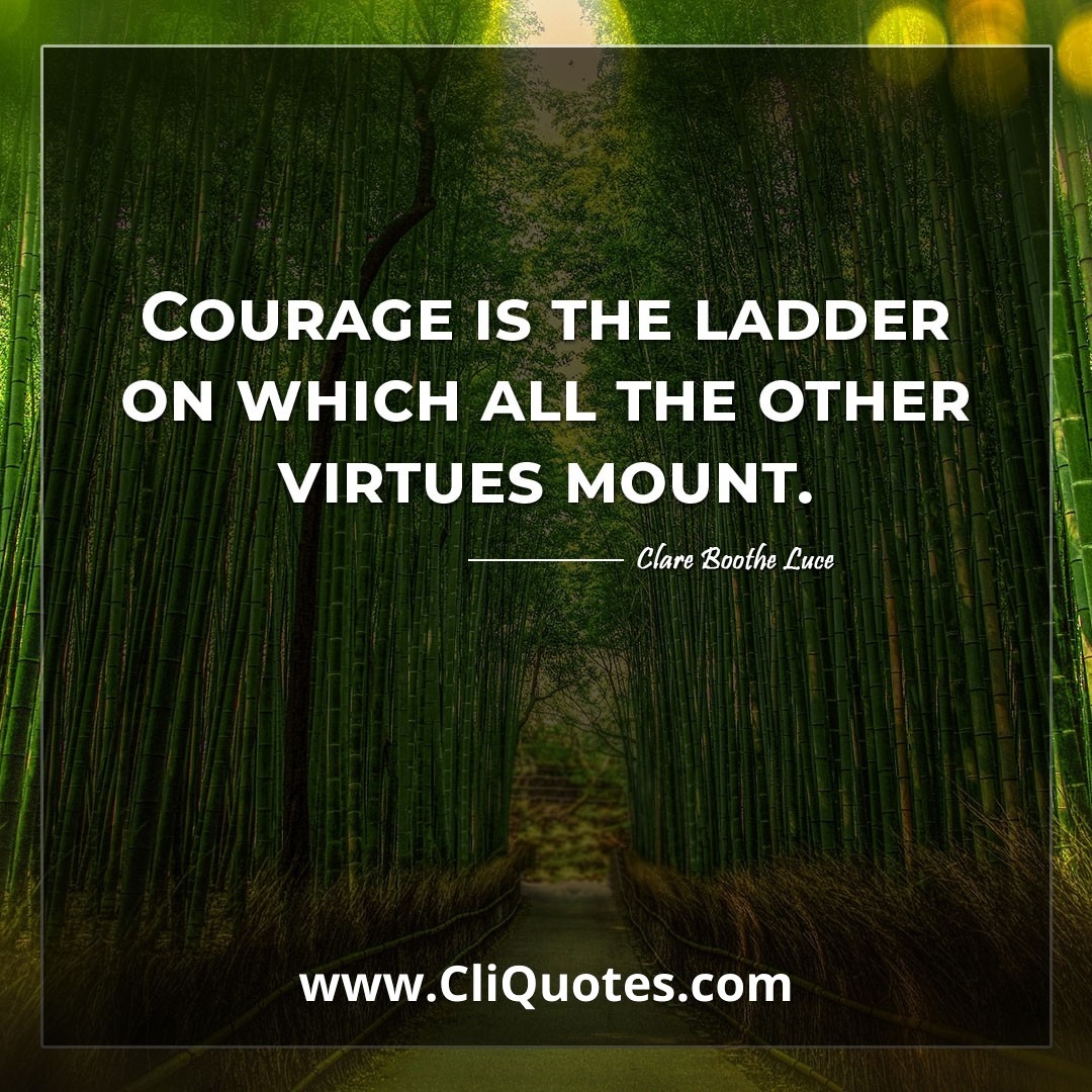 Courage is the ladder on which all the other virtues mount. -Clare Boothe Luce