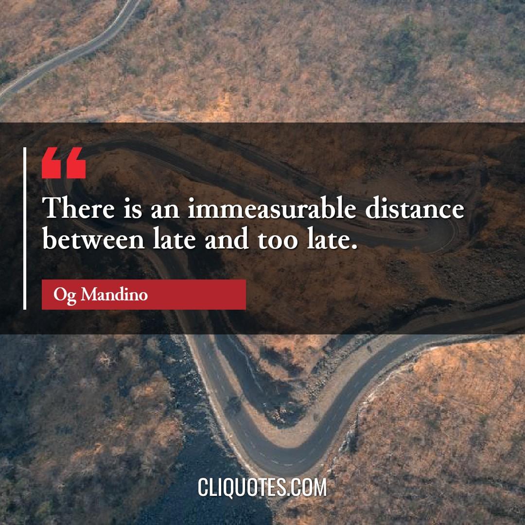 There is an immeasurable distance between late and too late. -Og Mandino