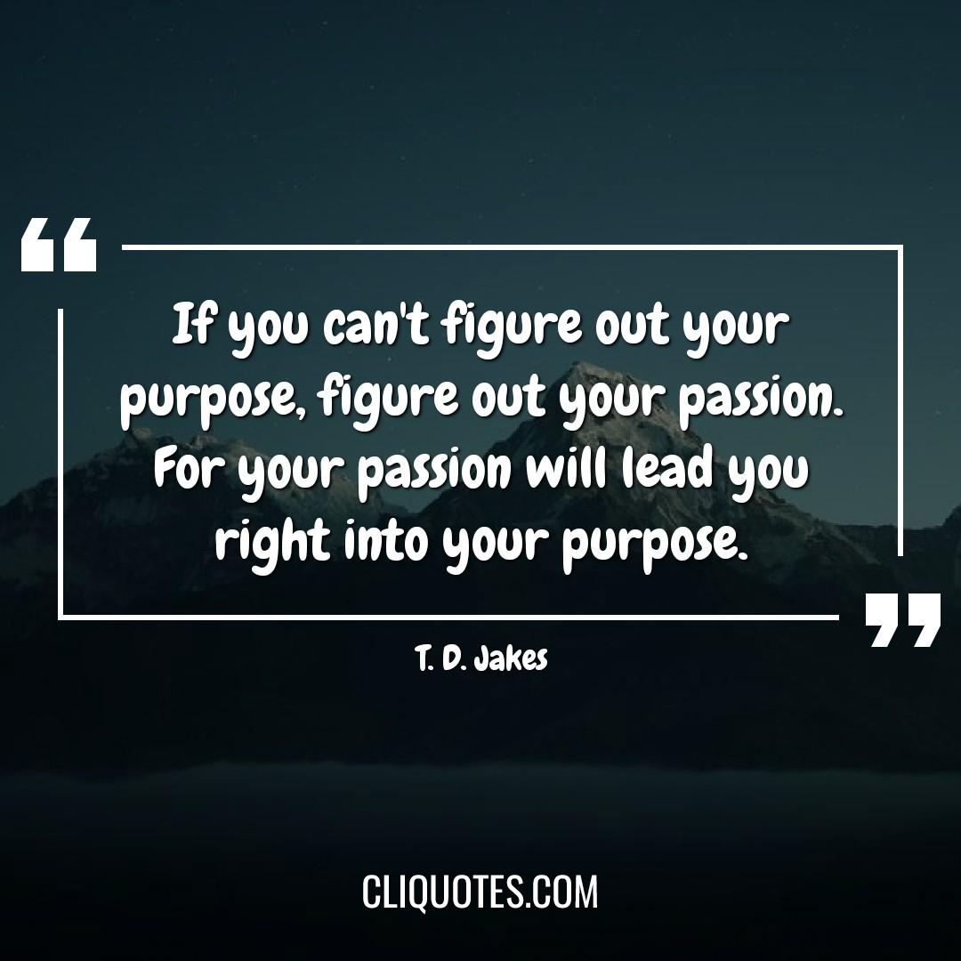 If you can't figure out your purpose, figure out your passion. Your passion will lead you right into your purpose. - TD Jakes