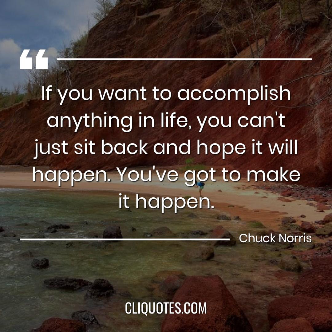 If you want to accomplish anything in life, you can't just sit back and hope it will happen. You've got to make it happen. -Chuck Norris