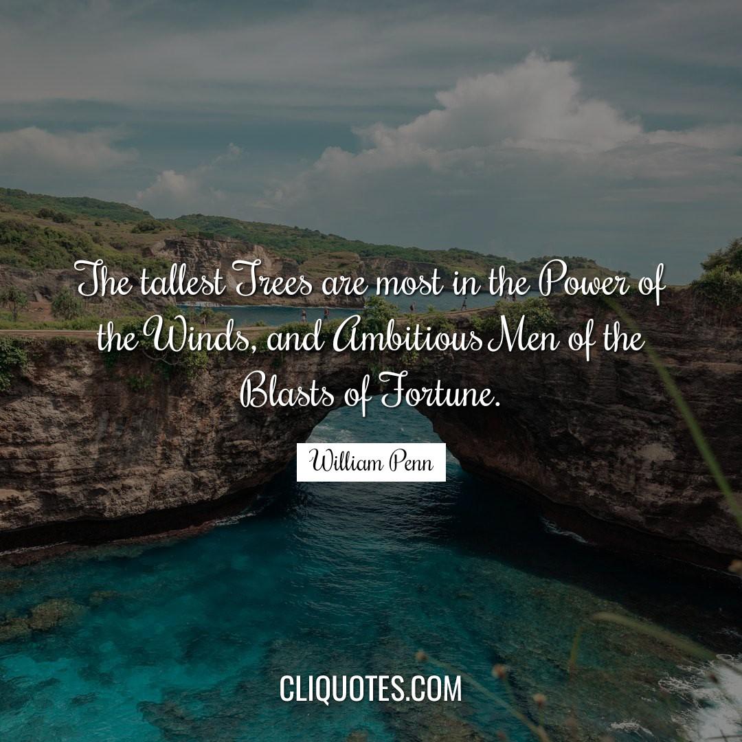 The tallest Trees are most in the Power of the Winds, and Ambitious Men of the Blasts of Fortune. -William Penn