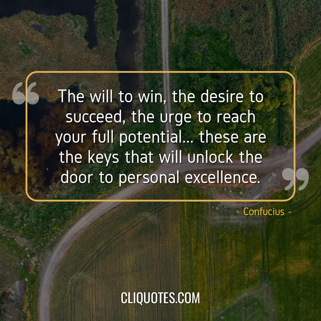 The will to win, the desire to succeed, the urge to reach your full potential… these are the keys that will unlock the door to personal excellence. -Confucius