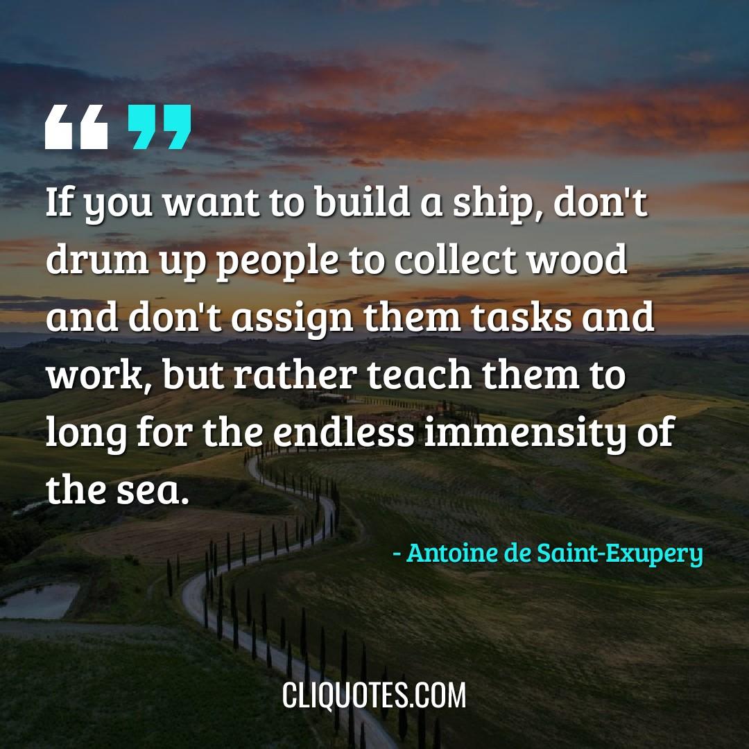 If you want to build a ship, don't drum up people to collect wood and don't assign them tasks and work, but rather teach them to long for the endless immensity of the sea. -Antoine de Saint Exupery