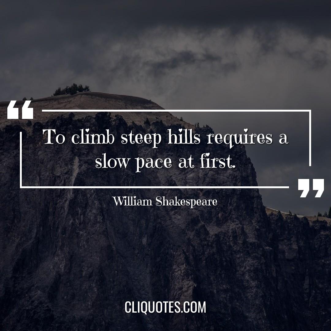 To climb steep hills requires a slow pace at first. -William Shakespeare